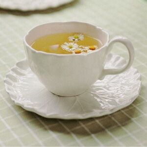 White Lily Pad Tea Cup and Saucer